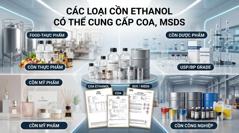 Cồn Ethanol Đạt COA, MSDS – Giải Pháp Nguyên Liệu Minh Bạch Cho Doanh Nghiệp